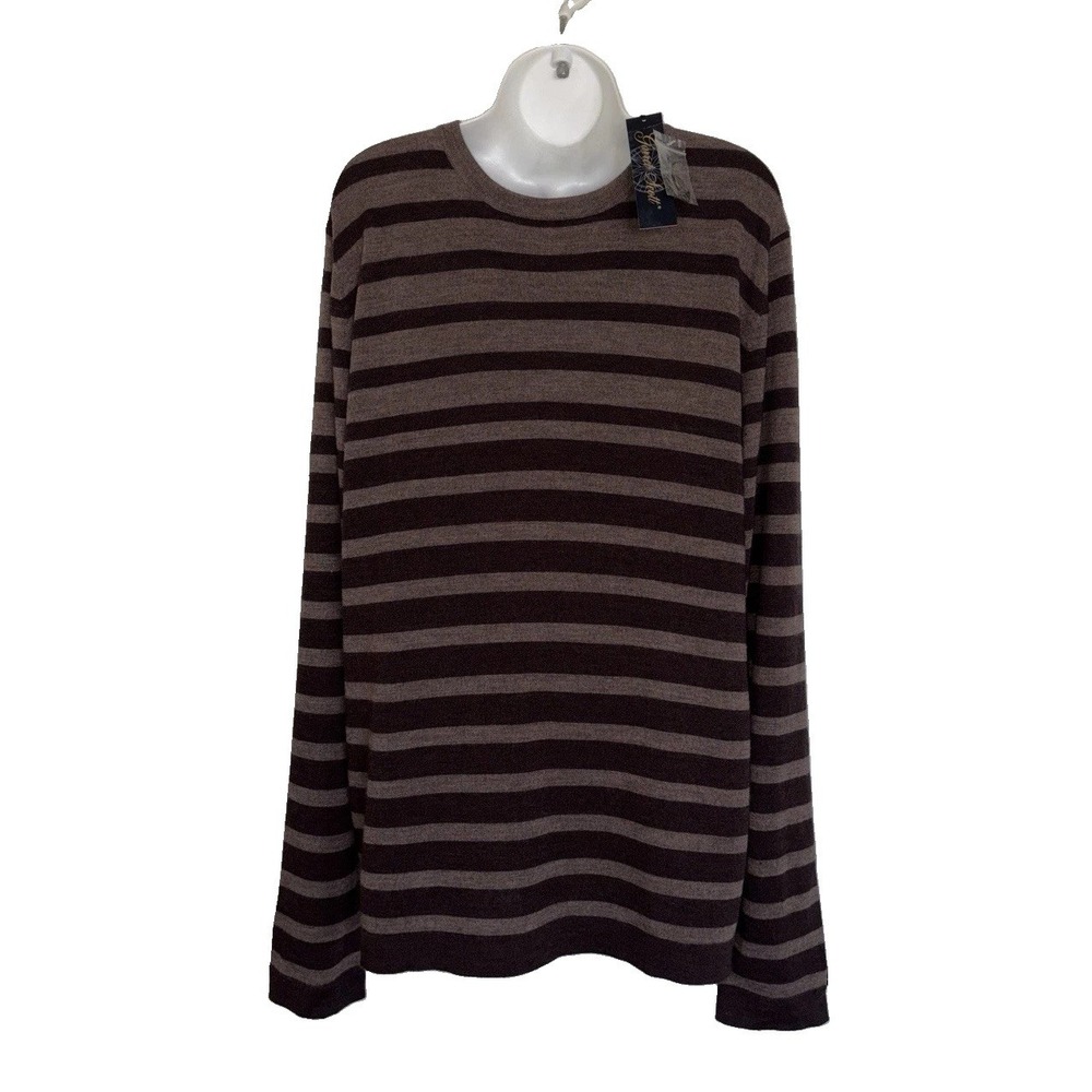 NEW NWT Garret Scott 100% Extra Fine Merino Wool Striped Sweater Men's XL Brown